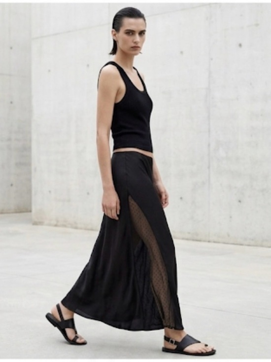 Pitaya Dresses & Skirts - Long Black Silk Skirt w/ Lace Detail